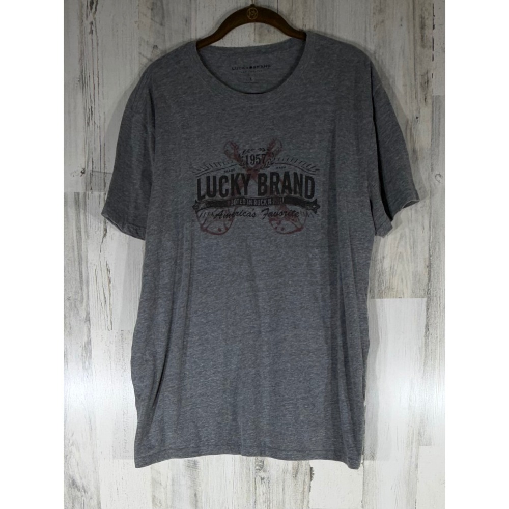 Lucky Brand Graphic T-Shirt Size Large Gray Rooted In Rock N Roll Americana